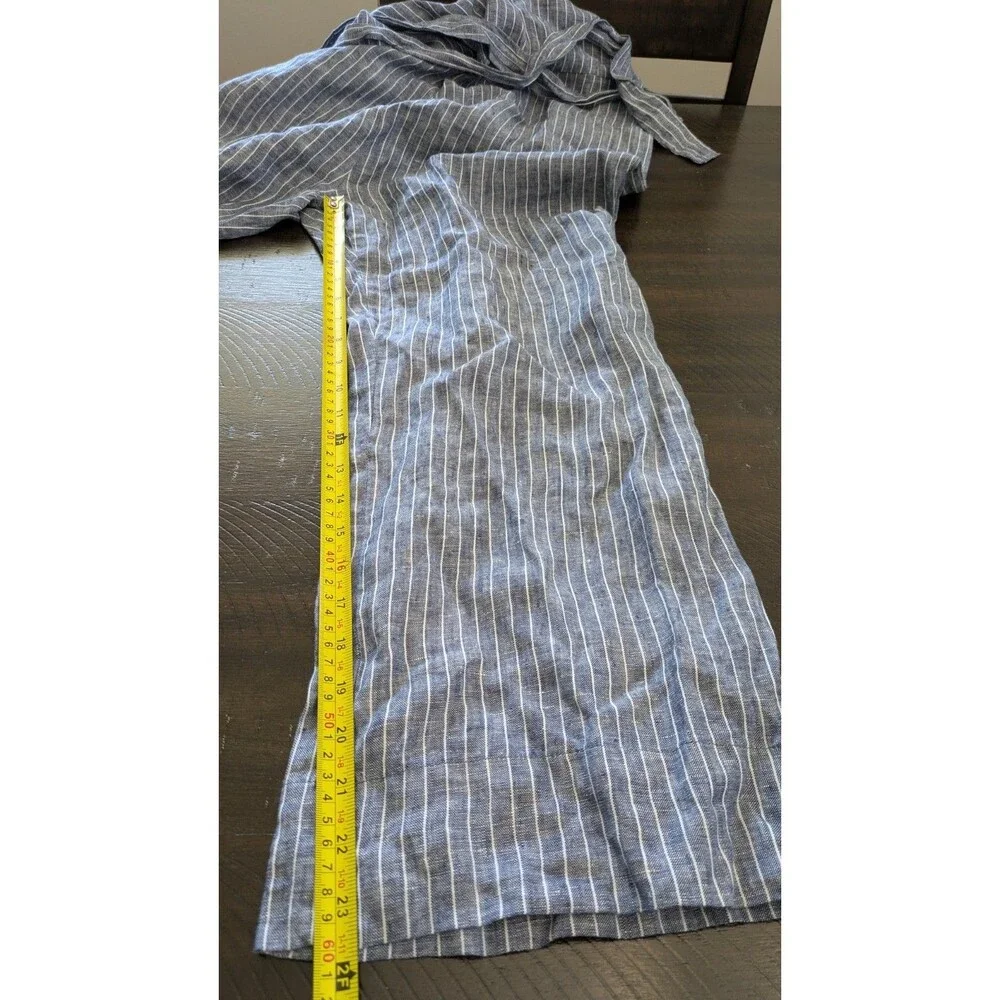 Quince 100% European Linen Square Neck Jumpsuit M Blue Stripe Wide Leg Relaxed